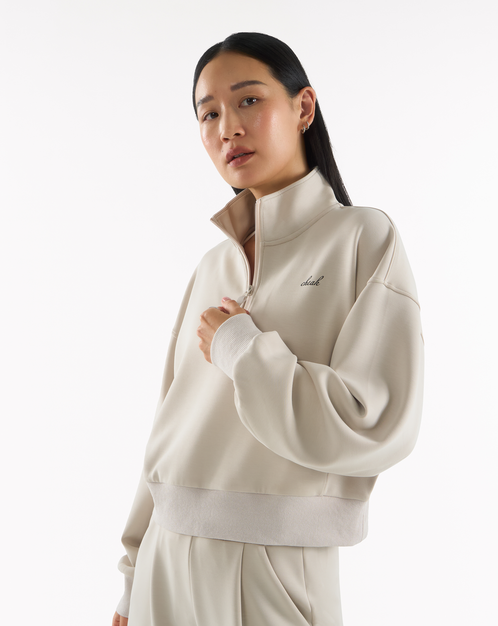 Quarter Zip Sweater Crop - cheak